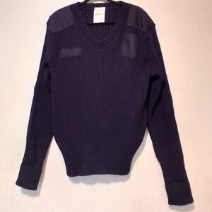 Commando By Blauer‎ Sweater Men Vneck Navy SzXL Made In England 100%Wool